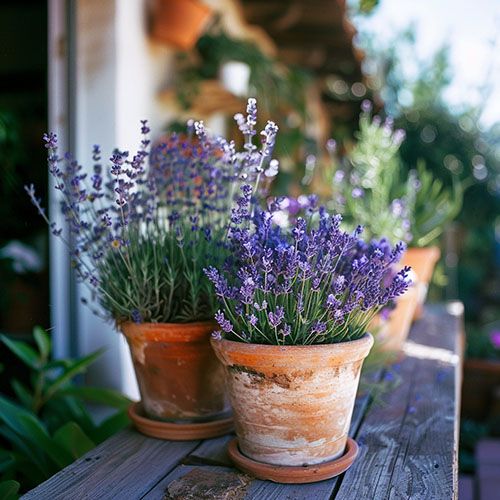 Pot de lavande en pleine floraison, plantes aromatiques pour jardin et décoration intérieure